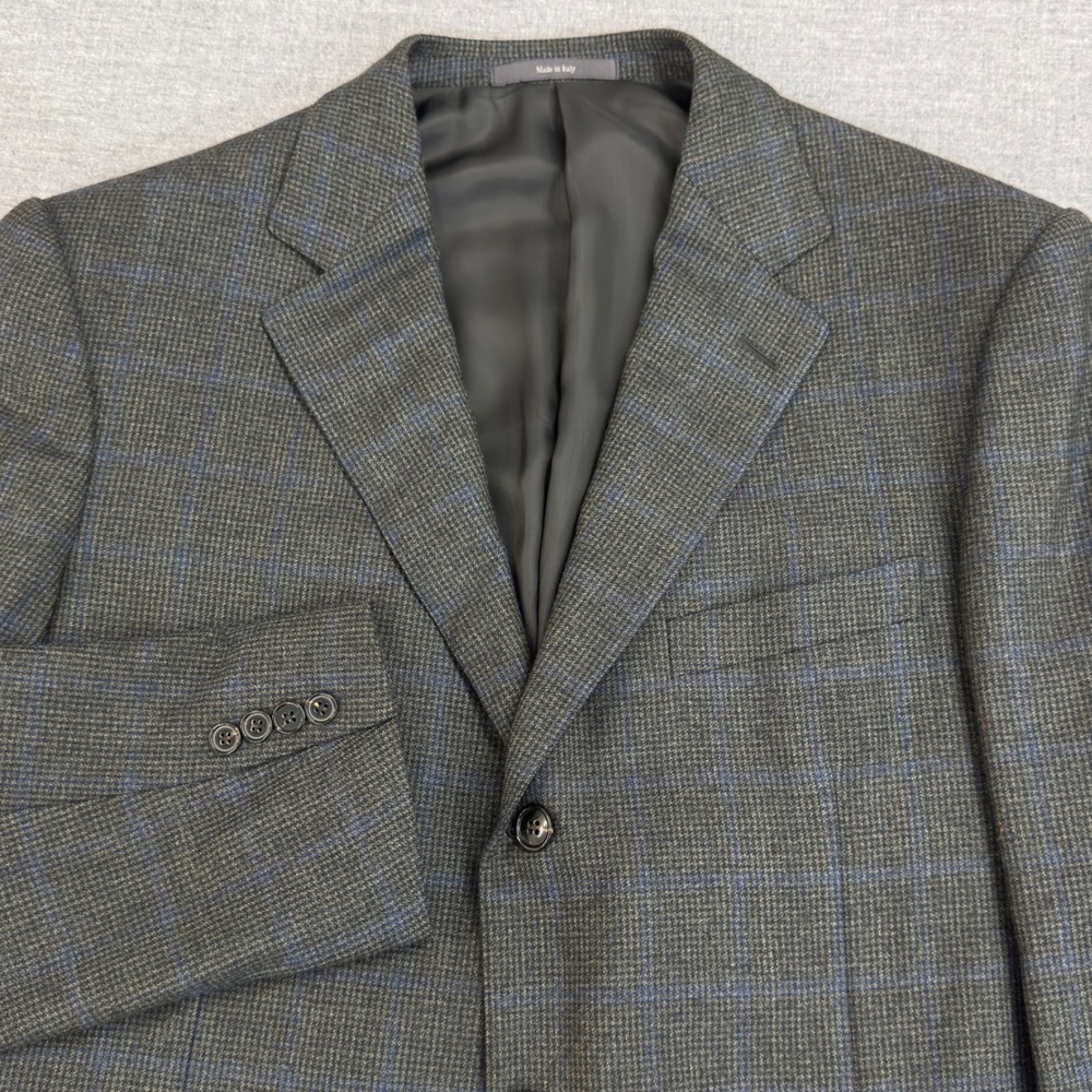 Ermenegildo Zegna Bergdorf Goodman Grey Blue Windowpane Wool Blazer 46 3-Button
